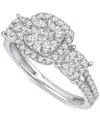 Macy's Diamond Cluster Three Stone Three Stone Ring (1 Ct. T.w.) In 14k White Gold In White Gold