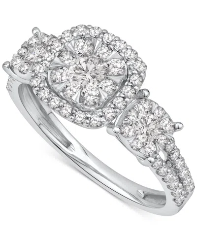 Macy's Diamond Cluster Three Stone Three Stone Ring (1 Ct. T.w.) In 14k White Gold