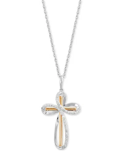 Macy's Diamond Cross 18" Pendant Necklace (1/5 Ct. T.w.) In Sterling Silver & 10k Gold In Metallic