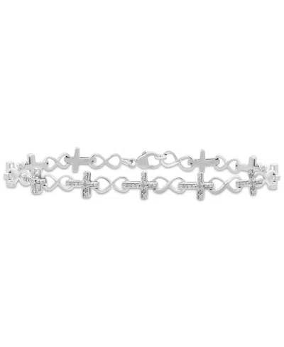 Macy's Diamond Cross & Infinity Link Bracelet (1/6 Ct. T.w.) In Sterling Silver