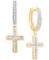 Macy's Diamond Dangle Cross Hoop Earrings (1/2 Ct. Tw.) In 14k Yellow Gold In Yellow Gold