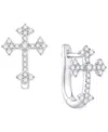 Macy's Diamond Cross Hoop Earrings (1/4 Ct. T.w.) In 14k White Gold In White Gold