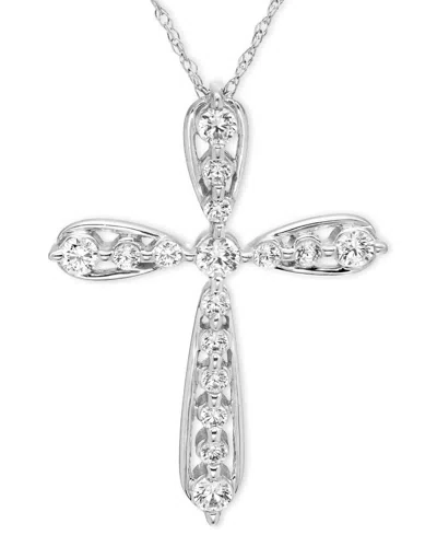 Macy's Diamond Cross Necklace (1/2 Ct. T.w.) In 10k White Gold In Metallic