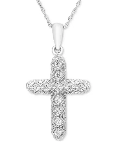 Macy's Diamond Cross Pendant 18" Necklace (1/8 Ct. T.w.) In 14k White Gold