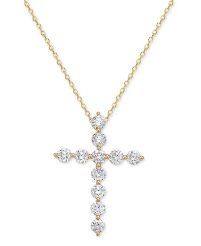 Macy's Diamond Cross Pendant Necklace (1 Ct. T.w.), 16" + 2" Extender In Yellow Gold
