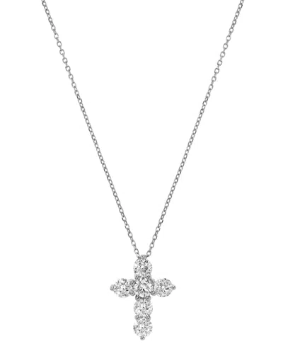 Macy's Diamond Cross Pendant Necklace (1 Ct. T.w.) In 14k White Gold In Pink