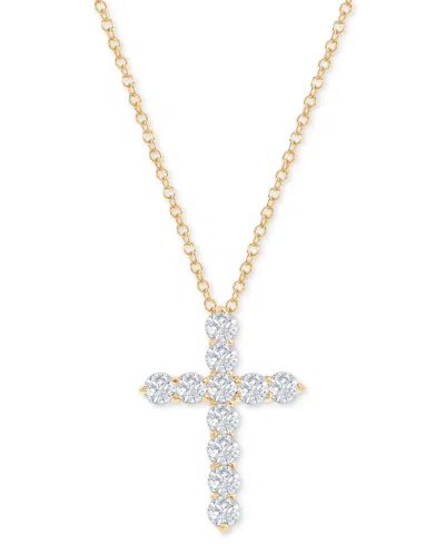 Macy's Diamond Cross Pendant Necklace (1 Ct. T.w.) In 14k White Or Yellow Gold, 16" + 2" Extender
