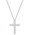 Macy's Diamond Cross Pendant Necklace (1 Ct. T.w.) In 14k White Or Yellow Gold, 16" + 2" Extender In White Gold