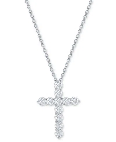 Macy's Diamond Cross Pendant Necklace (1 Ct. T.w.) In 14k White Or Yellow Gold, 16" + 2" Extender In White Gold