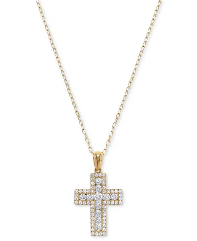 Macy's Diamond Cross Pendant Necklace (1/2 Ct. T.w.) In 14k Gold, 16" + 2" Extender In Yellow Gold
