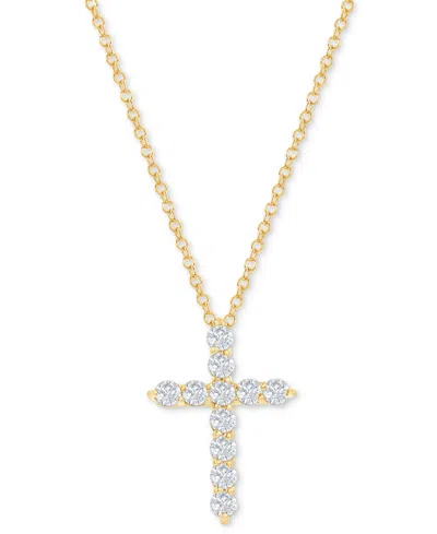 Macy's Diamond Cross Pendant Necklace (1/2 Ct. T.w.) In 14k White Or Yellow Gold, 16" + 2" Extender