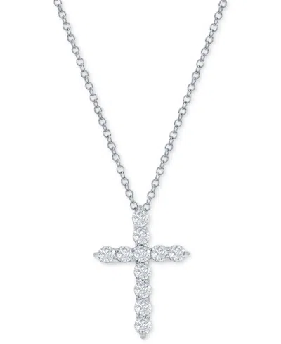 Macy's Diamond Cross Pendant Necklace (1/2 Ct. T.w.) In 14k White Or Yellow Gold, 16" + 2" Extender In White Gold