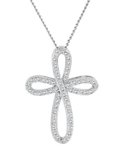 Macy's Diamond Curved Openwork Cross 18" Pendant Necklace (1/2 Ct. T.w.) In Sterling Silver