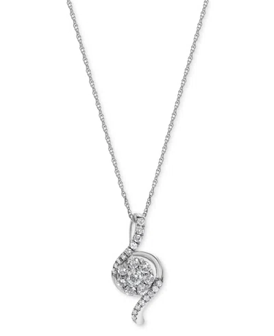 Macy's Diamond Curving 18" Pendant Necklace (1/3 Ct. T.w.) In 10k White Gold