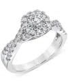 Macy's Diamond Cushion & Round Halo Twist Engagement Ring (3/4 Ct. T.w.) In 14k White Gold In White Gold