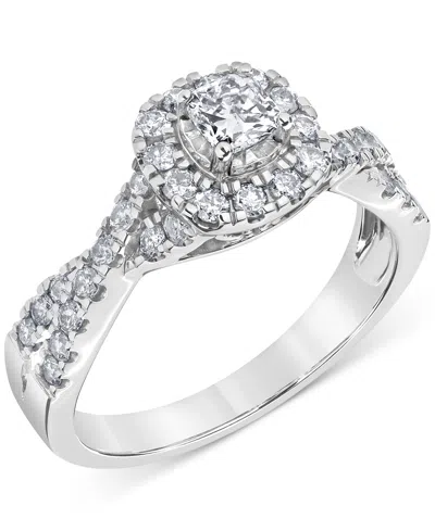 Macy's Diamond Cushion & Round Halo Twist Engagement Ring (3/4 Ct. T.w.) In 14k White Gold