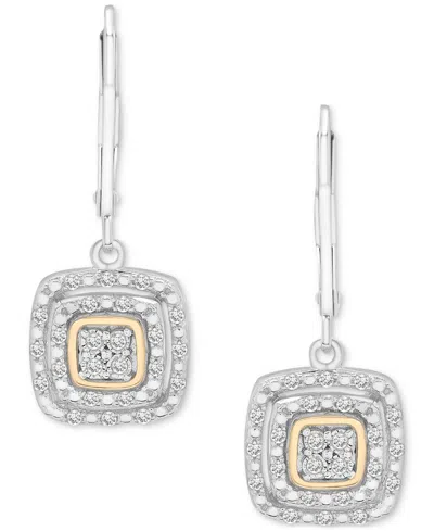 Macy's Diamond Cushion Drop Earrings (1/4 Ct. T.w.) In Sterling Silver & Gold Plate, Exclusively At  In Sterling Silver  Gold Plate