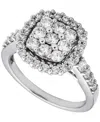 Macy's Diamond Cushion Shape Halo Cluster Ring (1-3/8 Ct. T.w.) In 14k White Gold In Metallic