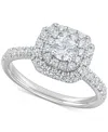 Macy's Diamond Cushion Shaped Round-cut Multi Halo Engagement Ring (1 Ct. T.w.) In 14k White Gold In White Gold