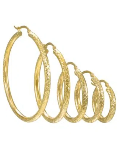 Macy's Macys Diamond Cut Hoop Earrings In 10k Yellow Gold