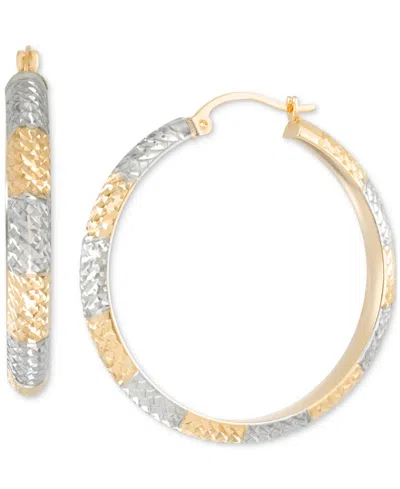 Macy's Diamond-cut Hoop Earrings In 14k Two-tone Gold (1-3/8")