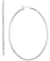 Macy's Diamond-cut Oval Hoop Earrings In 14k Gold Vermeil, 2-3/4" (also In Sterling Silver) In Silver