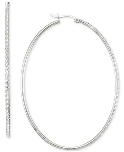 Macy's Diamond-cut Oval Hoop Earrings In 14k Gold Vermeil, 2-3/4" (also In Sterling Silver)