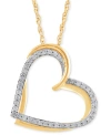 MACY'S DIAMOND DIAGONAL DOUBLE HEART PENDANT NECKLACE (1/4 CT. T.W.) IN STERLING SILVER & 14K GOLD-PLATE, 1