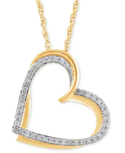 Macy's Diamond Diagonal Double Heart Pendant Necklace (1/4 Ct. T.w.) In Sterling Silver & 14k Gold-plate, 1 In Sterling Silver  Gold-plate