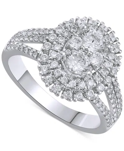 Macy's Diamond Double Halo Cluster Engagement Ring (1-1/4 Ct. T.w.) In 14k White Gold