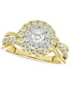 Macy's Diamond Double Halo Engagement Ring (1 Ct. T.w.) In 14k Two-tone Gold In Two Tone Gold
