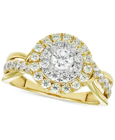 Macy's Diamond Double Halo Engagement Ring (1 Ct. T.w.) In 14k Two-tone Gold In Two Tone Gold