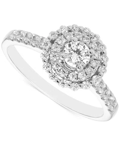 Macy's Diamond Double Halo Engagement Ring (5/8 Ct. T.w.) In 14k White Gold In Silver