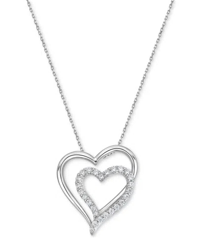Macy's Diamond Double Heart 18" Pendant Necklace (1/2 Ct. T.w.) In Sterling Silver
