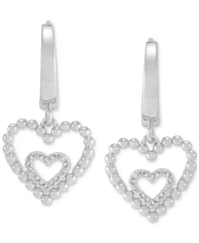 Macy's Diamond Double Heart Drop Earrings (1/10 Ct. T.w.) In Sterling Silver