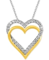 MACY'S DIAMOND DOUBLE HEART PENDANT NECKLACE (1 CT. T.W.) IN STERLING SILVER & 14K GOLD-PLATE, 16" + 2" EXT