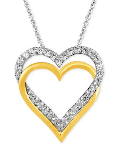 Macy's Diamond Double Heart Pendant Necklace (1 Ct. T.w.) In Sterling Silver & 14k Gold-plate, 16" + 2" Ext In Sterling Silver  Gold-plate