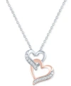 Macy's Diamond Double Heart Pendant Necklace (1/10 Ct. T.w.) In Sterling Silver & 14k Rose Gold-plate, 16" In Silver