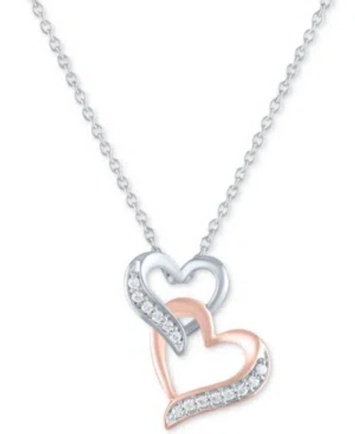 Macy's Diamond Double Heart Pendant Necklace (1/10 Ct. T.w.) In Sterling Silver & 14k Rose Gold-plate, 16"