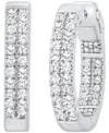 Macy's Diamond Double-row Small Hoop Earrings (1 Ct. T.w.) In 10k White Gold, 0.7" In White