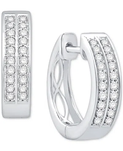 Macy's Diamond Double Row Small Huggie Hoop Earrings (1/5 Ct. T.w.) In 10k White Gold