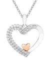 Macy's Diamond Double Row Two Heart 18" Pendant Necklace (1/4 Ct. T.w.) In Sterling Silver & 10k Rose Gold In Two Tone