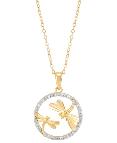 Macy's Diamond Dragonfly Pendant Necklace (1/10 Ct. T.w.) In 14k Gold-plated Sterling Silver, 16" + 2" Exte