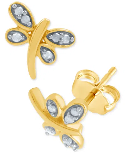 Macy's Diamond Dragonfly Stud Earrings (1/10 Ct. T.w.) In Gold-plated Sterling Silver