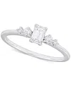 Macy's Diamond Emerald- & Round-cut Three Stone Engagement Ring (1/2 Ct. T.w.) In 14k White Gold In White Gold