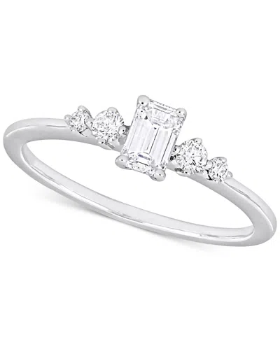 Macy's Diamond Emerald- & Round-cut Three Stone Engagement Ring (1/2 Ct. T.w.) In 14k White Gold