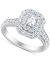 Macy's Diamond Emerald-cut Double Halo Engagement Ring (1 Ct. T.w.) In 14k White Gold