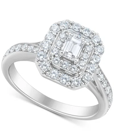 Macy's Diamond Emerald-cut Double Halo Engagement Ring (1 Ct. T.w.) In 14k White Gold