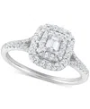 Macy's Diamond Emerald-cut Double Halo Engagement Ring (1/2 Ct. T.w.) In 14k White Gold In White Gold