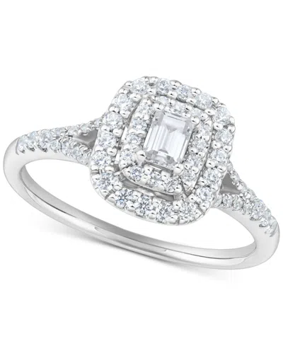 Macy's Diamond Emerald-cut Double Halo Engagement Ring (1/2 Ct. T.w.) In 14k White Gold